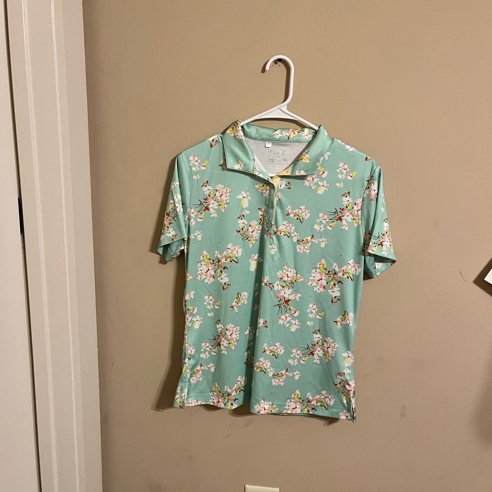 Floral Polo Shirt in Mint Green